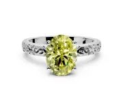 Solitaire Engagement Ring Setting for Fancy Yellow Oval Center with Scrollwork Band and Prong Head in Platinum