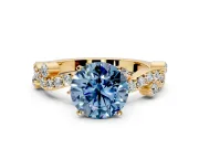 Solitaire Engagement Ring Setting for Fancy Blue Round Cut Center with Bar-Station Pave Twist and Prong Head in Yellow Gold