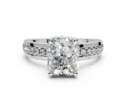 Solitaire Engagement Ring Setting for Radiant Cut Center with Raised Channel Band and Prong Head in Sterling Silver