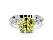 Solitaire Engagement Ring Setting for Fancy Yellow Round Cut Center with Domed Multi-Row Pave Band and Prong Head in Sterling Silver
