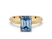 Solitaire Engagement Ring Setting for Fancy Blue Emerald Cut Center with Wide Knife Ridge Band and Prong Head in Yellow Gold