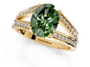 Split Shank Engagement Ring Setting for Fancy Green Oval Center with Pave Split Shank and Prong Head in Yellow Gold