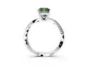 Side Accent Engagement Ring Setting for Fancy Green Cushion Cut Center with Accent Shoulders and Prong Head in Sterling Silver