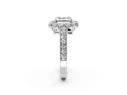 Halo Engagement Ring Setting for Asscher Cut Center with Milgrain Channel Band and Prong Head in Platinum