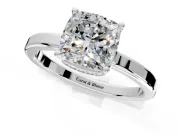 Hidden Halo Engagement Ring Setting for Cushion Cut Center with Wide Flat Plain Band and Prong Head in Sterling Silver