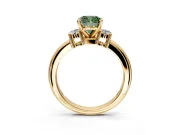 3 Stone Engagement Ring Setting for Fancy Green Cushion Cut Center with Wide Plain Band and Prong Head in Yellow Gold
