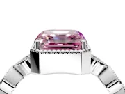 Vintage Station Engagement Ring Setting for Fancy Pink Asscher Cut Center with Accents and Prong Head in Platinum