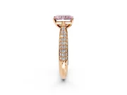 Solitaire Engagement Ring Setting for Fancy Pink Radiant Cut Center with Multi-Row Accents and Prong Head in Rose Gold