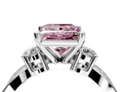 3 Stone Engagement Ring Setting for Fancy Pink Princess Cut Center with Pave Twist Band and Prong Head in White Gold