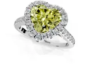 Halo Engagement Ring Setting for Fancy Yellow Heart-Shaped Center with Narrowing Pave Band and Prong Head in Sterling Silver