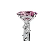 Cluster Engagement Ring Setting for Fancy Pink Oval Center with Round Cut Accent Band and Prong Head in White Gold