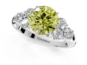 Cluster Engagement Ring Setting for Fancy Yellow Round Cut Center with Round Cut Accent Frame and Prong Head in Sterling Silver