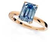 Solitaire Engagement Ring Setting for Fancy Blue Emerald Cut Center with Thin Rounded Plain Band and Prong Head in Rose Gold