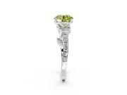 Leaf Motif Engagement Ring Setting for Fancy Yellow Round Cut Center with Pave Band and Prong Head in Platinum