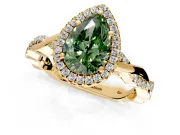 Halo Engagement Ring Setting for Fancy Green Pear-Shaped Center with Pave and Plain Twist Band and Prong Head in Yellow Gold