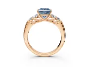Cluster Engagement Ring Setting for Fancy Blue Princess Cut Center with Round Cut Accent Frame and Prong Head in Rose Gold