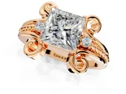 Solitaire Engagement Ring Setting for Princess Cut Center with Twisted Band and Scroll Prong Head in Rose Gold