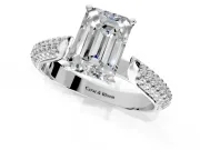 Solitaire Engagement Ring Setting for Emerald Cut Center with Multi-Row Accents and Prong Head in Sterling Silver
