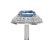 Halo Engagement Ring Setting for Fancy Blue Asscher Cut Center with Plain Tapered Band and Prong Head in Sterling Silver
