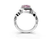 Halo Engagement Ring Setting for Fancy Pink Princess Cut Center with Floral Band and Prong Head in Sterling Silver