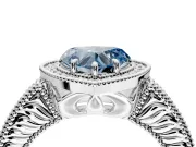 Milgrain Halo Engagement Ring Setting for Fancy Blue Heart-Shaped Center with Pave Band and Prong Head in Platinum