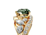 Halo Engagement Ring Setting for Fancy Green Heart-Shaped Center with Marquise and Pave Bypass Band and Prong Head in Yellow Gold
