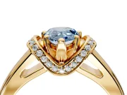 Solitaire Engagement Ring Setting for Fancy Blue Pear-Shaped Center with Wide Band, Pave Collar and Prong Head in Yellow Gold