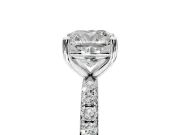 Solitaire Engagement Ring Setting for Cushion Cut Center with Micro Pave Band and Prong Head in White Gold