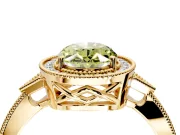Halo Engagement Ring Setting for Fancy Yellow Oval Center with Milgrain Rim, Pave Band and Prong Head in Yellow Gold