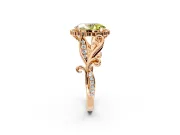 Halo Engagement Ring Setting for Fancy Yellow Oval Center with Leaf Motif Split Shank and Prong Head in Rose Gold