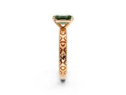 Solitaire Engagement Ring Setting for Fancy Green Emerald Cut Center with XO Engraved Band and Prong Head in Rose Gold