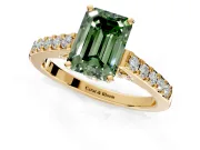 Solitaire Engagement Ring Setting for Fancy Green Emerald Cut Center with Crossover Accents and Prong Head in Yellow Gold