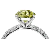Solitaire Engagement Ring Setting for Fancy Yellow Round Cut Center with Domed Multi-Row Pave Band and Prong Head in Sterling Silver