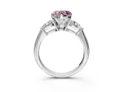 3 Stone Engagement Ring Setting for Fancy Pink Heart-Shaped Center with Large Pear-Shaped Accents and Prong Head in Sterling Silver