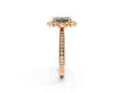 Milgrain Halo Engagement Ring Setting for Emerald Cut Center with Bezel Point Accents and Prong Head in Rose Gold
