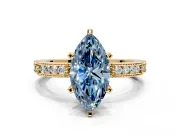 Solitaire Engagement Ring Setting for Fancy Blue Marquise Center with Milgrain-Edged Pave Band and Prong Head in Yellow Gold