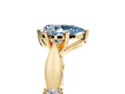 Solitaire Engagement Ring Setting for Fancy Blue Pear-Shaped Center with Carved Leaf Shoulders and Prong Head in Yellow Gold