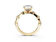 Solitaire Engagement Ring Setting for Asscher Cut Center with Bezel Station Band and Prong Head in Yellow Gold