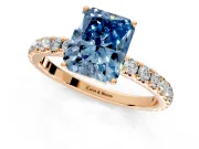 Solitaire Engagement Ring Setting for Fancy Blue Radiant Cut Center with Large Accent Band and Prong Head in Rose Gold
