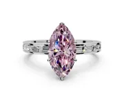 Solitaire Engagement Ring Setting for Fancy Pink Marquise Center with Channel Baguette Band and Prong Head in White Gold
