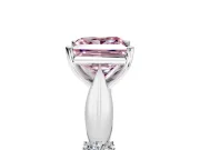 Solitaire Engagement Ring Setting for Fancy Pink Princess Cut Center with Carved Leaf Shoulders and Prong Head in Platinum
