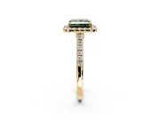 Halo Engagement Ring Setting for Fancy Green Princess Cut Center with Narrowing Pave Band and Prong Head in Yellow Gold