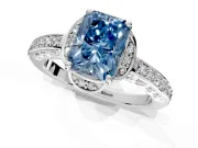 Floral Engagement Ring Setting for Fancy Blue Radiant Cut Center with Four Accent Clusters and Prong Head in Sterling Silver