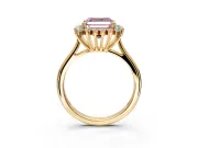 Starburst Halo Engagement Ring Setting for Fancy Pink Asscher Cut Center with Thin Round-Wire Band and Prong Head in Yellow Gold