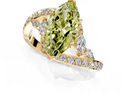 Solitaire Engagement Ring Setting for Fancy Yellow Marquise Center with Pave Bypass Twist Band and Prong Head in Yellow Gold