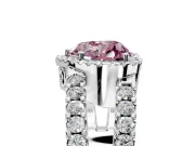 Halo Engagement Ring Setting for Fancy Pink Heart-Shaped Center with Wide-Open Pave Split Shank and Prong Head in Platinum