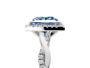 Halo Engagement Ring Setting for Fancy Blue Princess Cut Center with Pave and Plain Twist Band and Prong Head in White Gold