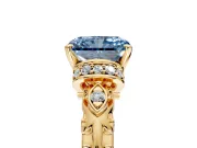 Solitaire Engagement Ring Setting for Fancy Blue Radiant Cut Center with Filigree Band and Prong Head in Yellow Gold