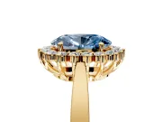 Starburst Halo Engagement Ring Setting for Fancy Blue Oval Center with Flat Cathedral Band and Prong Head in Yellow Gold