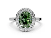 Halo Engagement Ring Setting for Fancy Green Oval Center with Plain Tapered Band and Prong Head in Platinum